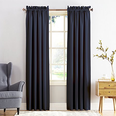 Sun Zero Barrow Energy Efficient Rod Pocket Curtain Panel, 54" x 95", Navy Blue