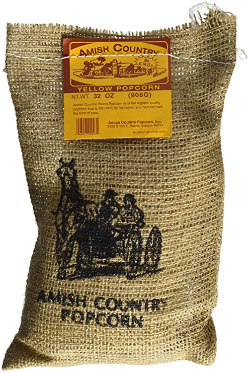 Amish Country Popcorn - Yellow Popcorn - Old Fashioned, Non GMO, and Gluten Free - with Recipe Guide (Medium Yellow, 2 Lb Burlap)