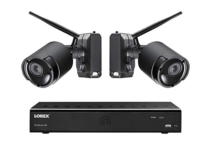 Lorex 1080p Wire Free Camera System, 2 Battery Powered Black Outdoor Metal Cameras, Ultra-Wide Lens, 150ft Night Vision, Two-Way Audio Speaker-Mic, 1TB Hard Drive