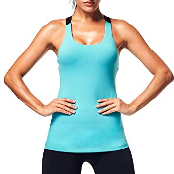 Matymats Women's Yoga Tank Top Built in Shelf Bra Sleeveless Running Workout T-Shirt Dry Fit