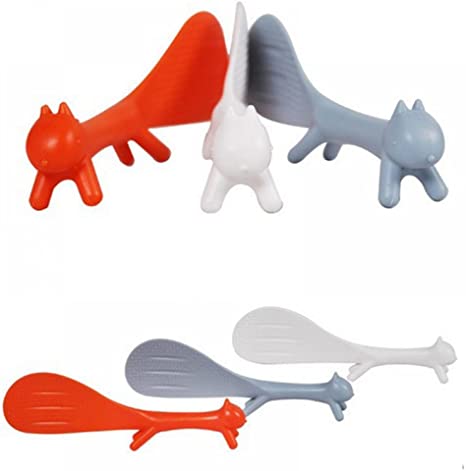 EORTA Set of 3 Rice Paddle Scoop Spoons Squirrel Shape Household Kitchen Tools Standing Spoon Non-Stick Rice Spoon Cooker Dishes Filled Scoop Shovel, Orange, White, Grey
