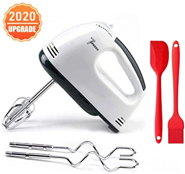 Hand Mixer Electric Whisk Egg Beater 7-Speeds Food Baking Mixers with 2 Beaters 2 Dough Hooks Mini Egg Cream Food Beater for Kitchen Making Cake