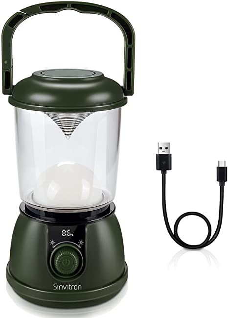 Sinvitron LED Camping Lantern Rechargeable, 5200mAh Power Bank, USB Camping Tent Lights with 5 Light Modes, IP65 Waterproof, Perfect Lanterns Flashlight for Power Outages, Hurricane, Emergency(Green)
