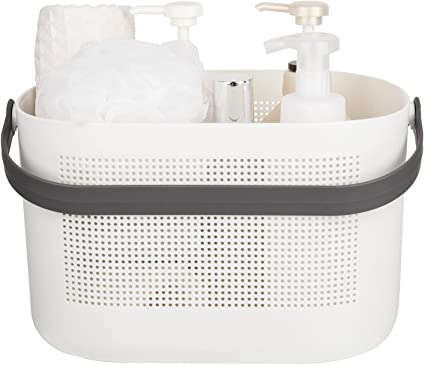 UUJOLY Plastic Storage Baskets with Handles, Shower Caddy Shelf Organizers Basket for Bathroom, Kitchen, Dorm Room, Grey