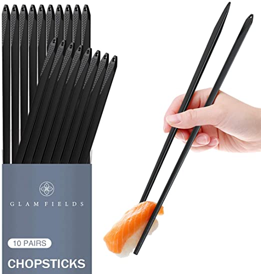 10 Pairs Fiberglass Alloy Chopsticks, GLAMFIELDS Reusable Japanese Chinese Korean Chop sticks Dishwasher Safe, Non-slip, 9 1/2 inches (Fish Style)