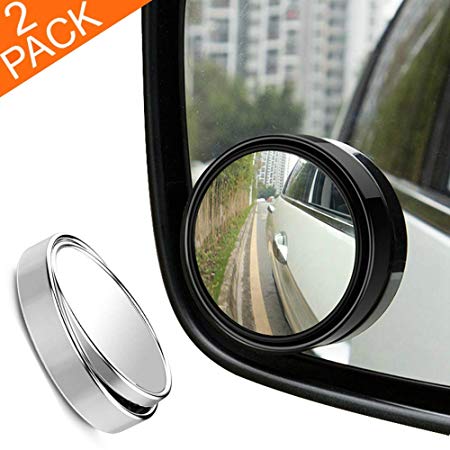 RearX Blind Spot Mirror, 2” Round 360 Degree Adjustable HD Glass and ABS Housing Convex Wide Angle Rear View Mirror for Universal Car Fit w/ 3M Stick on Adhesive, 2 Pack (Black)