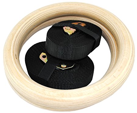 Senshi Japan Wooden Olympic Gymnastic Rings - Double Strength Wood With Adjustable Neoprene Straps- Each Ring Can Hold Upto 150 kgs Weight - Perfect For Bodyweight Gymnastic, Strength Training, Body Building, Pull Ups, Suspension Training, Exercise & Fitness - Recommended To Increase Upper Body Strength - 100% Money Back Guarantee