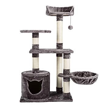 CO-Z 41" Multi-Level Cat Tree Condo with Sisal-Covered Scratching Posts, Basket, Plush Perches, Dangling Toy, Cat Tower Furniture for Kittens, Cats and Pets