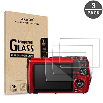 (Pack of 3) Tempered Glass Screen Protector for Olympus Tough TG-5 TG-4 TG-3, AKWOX [0.3mm 2.5D High Definition 9H] Anti-Scratch Optical LCD Premium Protective Cover