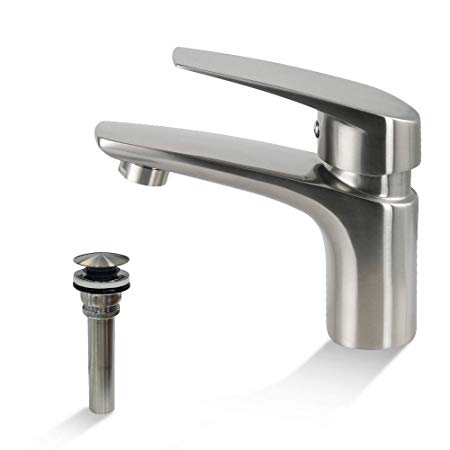 TRYWELL Single Handle Bathroom Sink Faucet Modern One Hole Sink Faucet with Pop-up Drain and Water Supply Hoses Included, T304 Stainless Steel