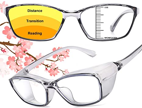 Progressive Safety Glasses with Readers 1.5 2.0 for women Men Blue Light Bifocal Reading glasses Eye Protection Safety Goggles Grey 1.5