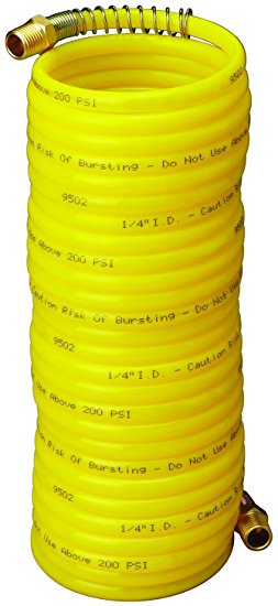 Amflo 4-25E-RET Yellow 200 PSI Nylon Recoil Air Hose 1/4" x 25' With 1/4" MNPT Swivel End Fittings