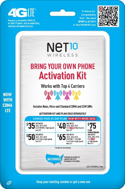 Net10 Bring Your Own Phone SIM Activation Kit – Retail Packaging