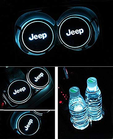 Auto sport 2PCS LED Cup Holder Mat Pad Coaster with USB Rechargeable Interior Decoration Light (Jeep)
