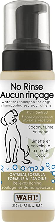 Wahl Canada No Rinse Shampoo for Dogs, Oatmeal Formula Shampoo in Coconut, Lime, Verbena to Condition Your Dog’S Coat, Relieves Itching, Waterless Shampoo, Foam Dispenser, 210ml, Model 59400