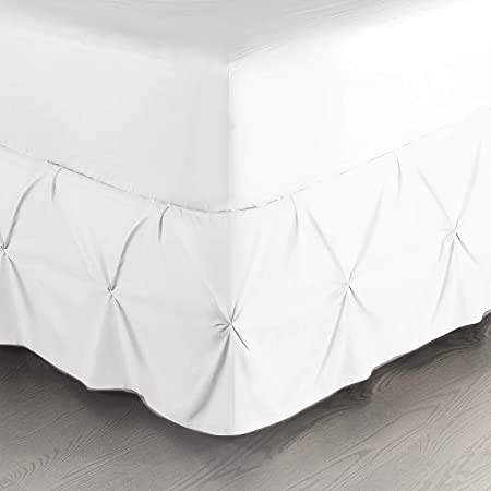 Nestl Pinch Pleat Bed Skirt, Pleated Wrap Around Bed Skirt, Easy Fit 14” Inch Pintuck Bed Skirt, Premium Microfiber Ruffle Bed Skirt, Luxury Bedskirt, Hotel Quality Bed Ruffle, Queen Bed Skirt White