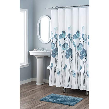 Home Dynamix Nicole Miller Blue Petunia 100% Cotton Fabric Shower Curtain, Standard 72"X72", White/Blue Bold Floral