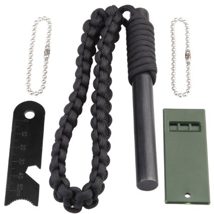 Dimples Excel 6 in 1 Extra Large Size 133g Military Instant Waterproof Windproof Magnesium Fire Starter with, Striker Mini Ruler, Bottle Opener, Serrated Edge, Rescue Whistle and Lanyard Woven by 108 inches Paracord