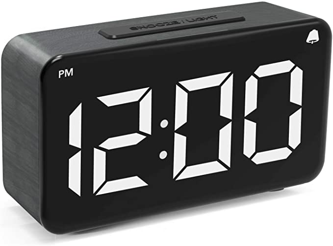 Alarm Clock,Digital Alarm Clocks for Bedrooms with Adjustable Brightness Dimmer,6’’ LED Screen Display,Snooze,12/24Hr,Easy Electric Beside Clock with Adapter,Wood Grain Desk Clock for Kids and Adults