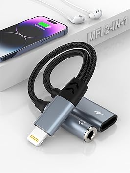 iPhone Headphone and Charger Adapter 2-in-1 Lightning to 3.5mm AUX Audio   Lightning Charger Dongle Splitter for iPhone 14/13/12/11 Pro Max/Pro/Plus/Mini/XR/XS/8/7/6 Plus-Apple MFi Certified