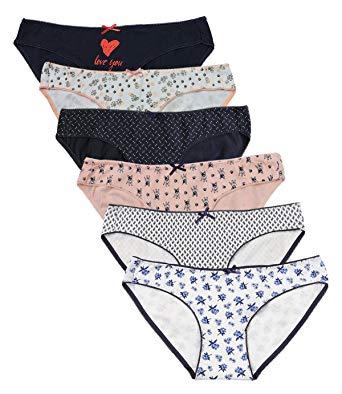 ABClothing Women's Cotton Low Rise Bikini Underwear 6 Pack Black Multi-Color XS/2XL