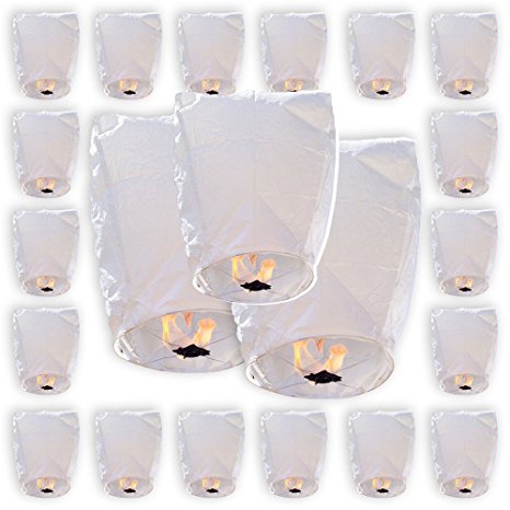 Sky Lanterns,20 Sets Chinese Wishing Lanterns, 100% Biodegradable And Fully Assambeled (White)