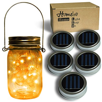 Homeleo 5-Pack Yellow Solar Mason Jar Lid Insert, Solar Powered LED Mason Jars Light Up Lid(Jars NOT Included)