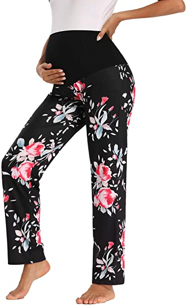 fitglam Women's Maternity Pants Stretchy Palazzo for Lounge/Yoga/Workout