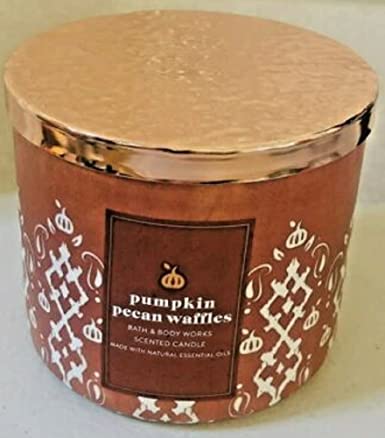 Bath and Body Works Pumpkin Pecan Waffles 3 Wick Candle 14.5 Ounce Burnt Orange Label with White Writing