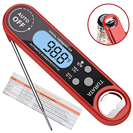 TURATA Waterproof Backlight LCD & Calibration Ultra Fast Meat Thermometer Digital Instant Read Food Thermometer for Outdoor Cooking, Baking Turkey, grilling steak, BBQ, and Candy