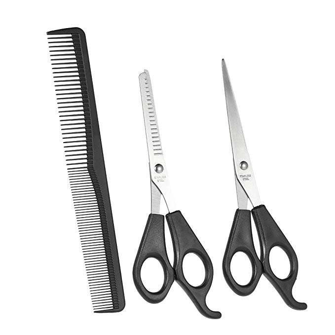 Roskio Prossional Barber Hair Style Design Cutting Stainless Steel Scissors Thinning Shear Comb Set 3 Pcs