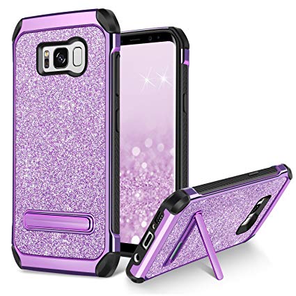 BENTOBEN Galaxy S8 Plus with Kickstand Design Shockproof Glitter Girl Women 2 in 1 Faux Leather Hard Case Soft Bumper Protective Phone Case for Samsung Galaxy S8 Plus, PurpleBENTOBEN Galaxy S8 Plus Ca