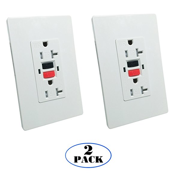 GFCI 20A TR Wall Outlet - LASOCKETS 20A 125V TR & Weather Resistant & Automatically Tests Standard Wall Outlet,Commercial Grade, White Wall Socket (Color Button) with Wall Plates, UL Listed (2 Pack)