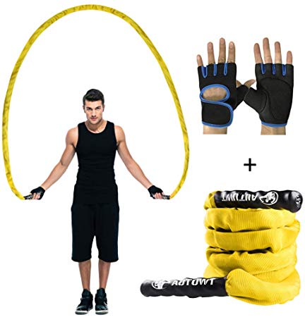 AUTUWT Heavy Jump Rope with Protective Sleeve,Adult Weighted Jump Rope Skipping Rope Workout Battle Ropes with Gloves for Men Women Total Body Workouts Power Training Strength