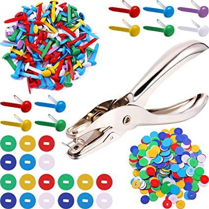 100 Pieces Brass Paper Fasteners Paper Brads, and 300 Pieces Plated Brass Washers with Hole Punch (Multicolor, 3/4inch)