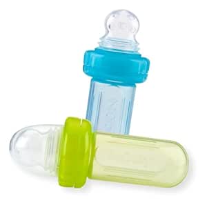 Nuby 2pk EZ Squee-Z Silicone Self Feeding Baby Food Dispenser, 2-Pack, Aqua and Green