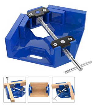 Housolution Right Angle Clamp, Single Handle 90°Corner Clamp, Aluminum Alloy Right Angle Clip Clamp Tool Woodworking Photo Frame Vise Holder with Adjustable Swing Jaw - Blue