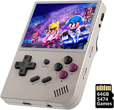 ANBERNIC RG35XX Handheld Game Console 64G, HDMI TV Output 3.5 Inch IPS Screen Linux System Built-in 5000  Games, Support 2.4G Wireless Gamepad (Grey)