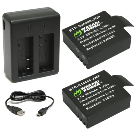 Wasabi Power Battery (2-Pack) and Dual Charger for SJ4000, SJ5000, SJ6000, and GeekPro Cameras