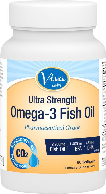 Viva Labs Omega 3 Fish Oil Supplement - The HIGHEST Concentration Omega 3 Capsules 2200mg Fish Oilserving 90 Softgels