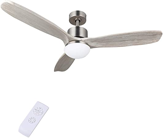 CO-Z 52-inch Ceiling Fan with Light and Remote, Dimmable 5W LED Lights, 3 Weathered White Walnut Blades, Premium Super Motor, Brushed Nickel Finish, UL Certificate, 120V