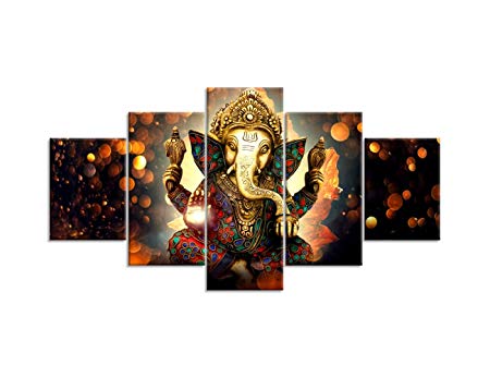 Canvas Painting Wall Art Home Decor For Living Room HD Prints 5 Pieces Elephant Trunk God Modular Poster Ganesha Pictures Wooden Bar Frame Ready to Hang