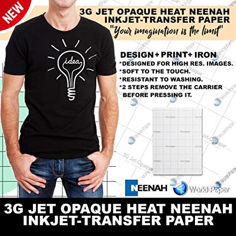 INKJET TRANSFER PAPER FOR DARK FABRIC: NEENAH "3G JET OPAQUE" (8.5"X11") 50Pk :)
