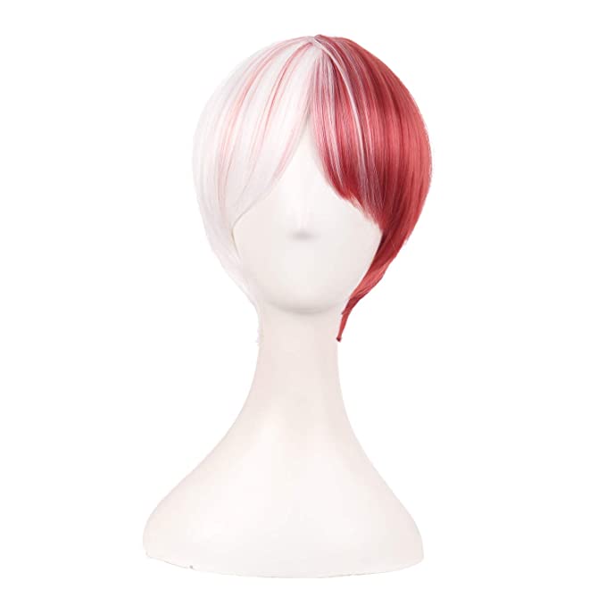 MapofBeauty 12 Inch/30cm Mixed Color Short Straight Cosplay Costume Wig (Red/White)