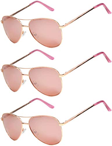 3 Pairs Classic Aviator Colored Lens Sunglasses Metal Frame UV Protection