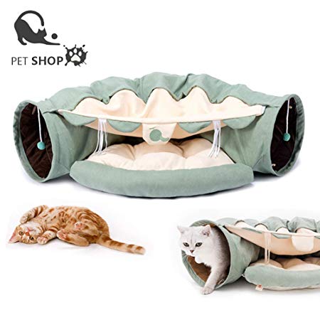 STgo Cat Tunnel Bed,Cat Play Tunnel Bed, Cat Dog Tube Bed with Ball, Multi Cat Tunnel Boredom Relief Toys, Cat Cube, Cat House/Cat Condo, Kittens and Dogs for Hiding Hunting and Resting