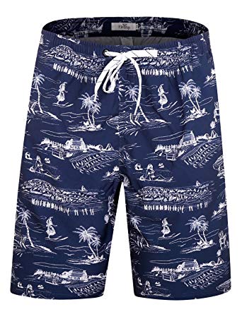 ELETOP Men's Swim Trunks Quick Dry Board Shorts Beach Holiday Swimwear Print Bathing Suits