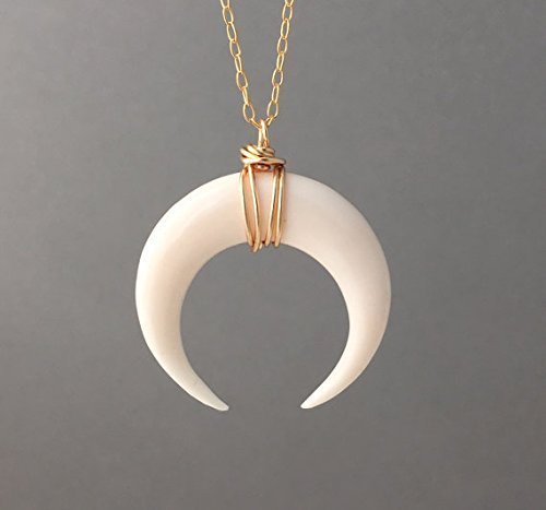 LARGE White Bone Double Horn Gold Necklace // Crescent Moon also in Sterling Silver and 14k Rose Gold Fill