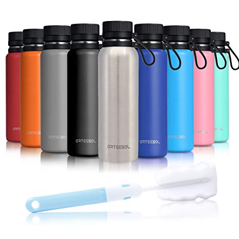 ARTEESOL Water Bottle 17/25/34 oz (500/750/1000 ml) BPA Free Vacuum Insulated 18/8 Stainless Steel Leak-proof Double-Walled Wide Mouth Thermos for Sports Gym Workout, Cold or Hot for 12h [9 Colors]