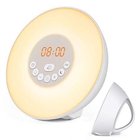 Sunrise Alarm Clock, Digital Clock, Wake Up Light with 6 Nature Sounds, FM Radio and Touch Control (White)